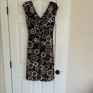 Dress Barn Brown and Cream Twist-Front Midi Dress